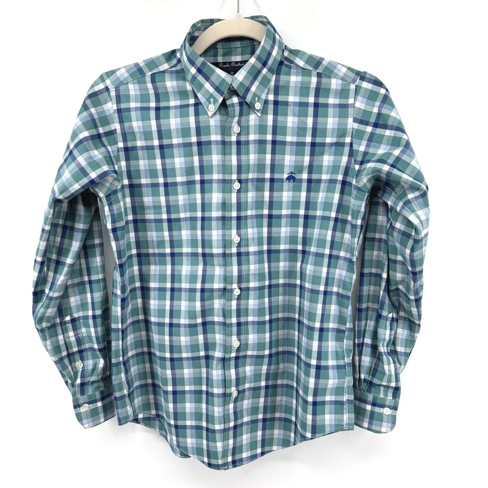 Brooks Brothers Boys M Green Plaid Non-Iron Shirt Preppy Holiday Classic Ivy Top